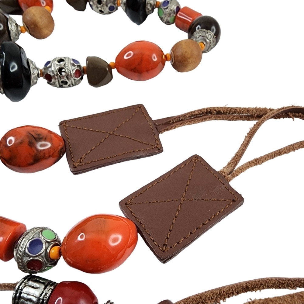 Vintage Boho Belt Art Beads Leather Retro Hippie Bohemian Colorful Orange - Picture 11 of 14